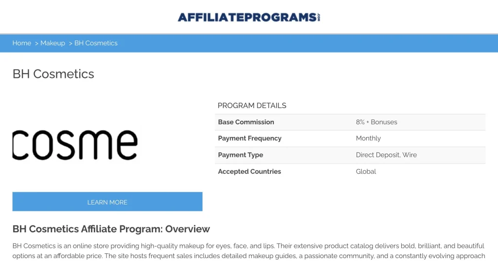 BH Cosmetics Programas de Afiliados de Belleza