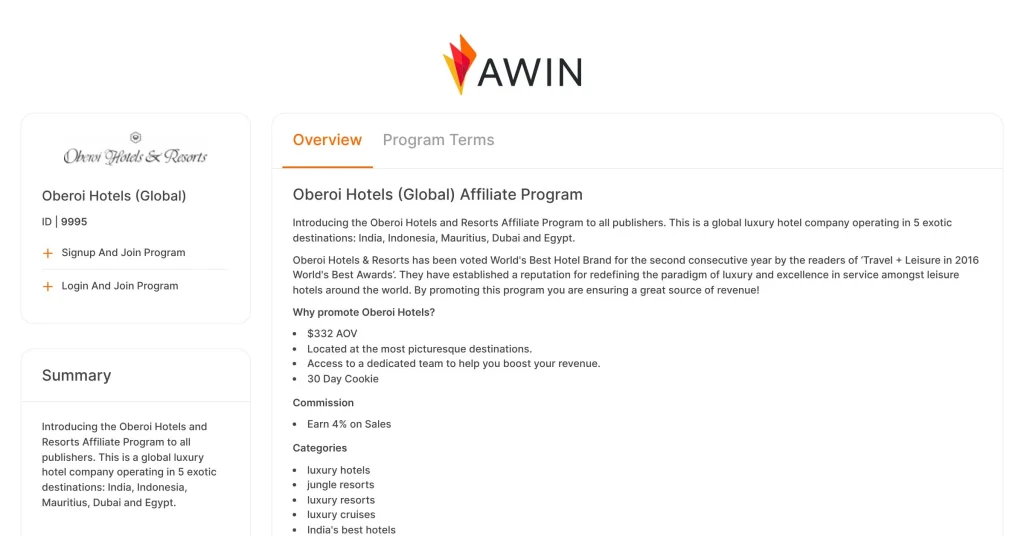 Oberoi Programas de Afiliados de Hoteles