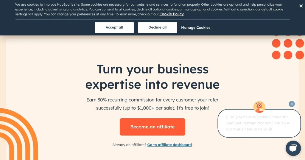 HubSpot Mejores programas de afiliados B2B
